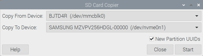 SD Card CopierでeMMCをNVMeのM.2 SSDにコピー