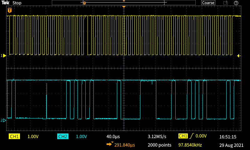  SoCのI2C（ bus=1 ）のデジタルオシロスコープの観測波形