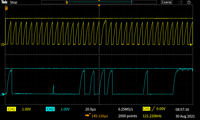  プルアップ抵抗がない場合の  i2c-gpio（ bus=3 ）のデジタルオシロスコープの観測波形 