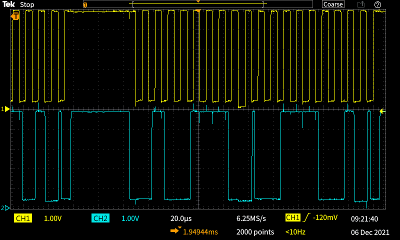 2004LCDやDS3231SN側（5V系）の I2Cバスレベル変換モジュールのI2C信号波形
