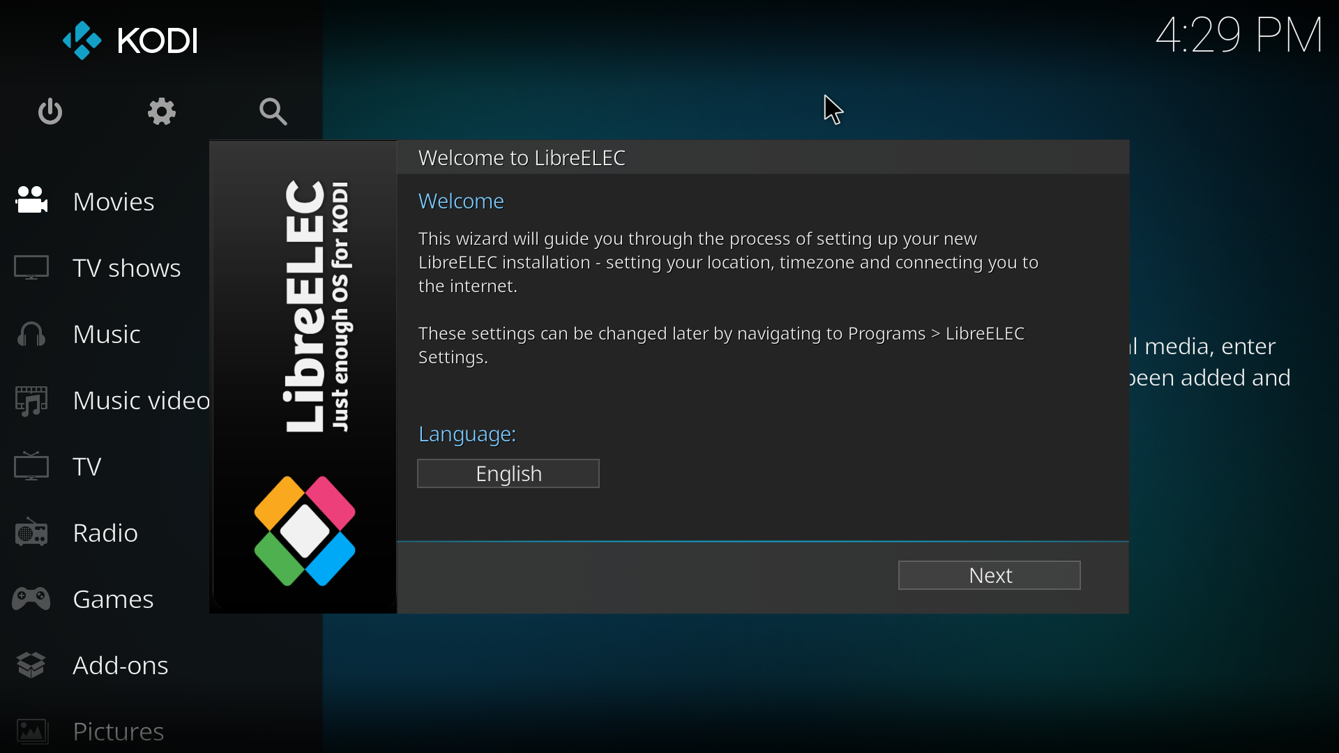 セットアップウィザード：Language