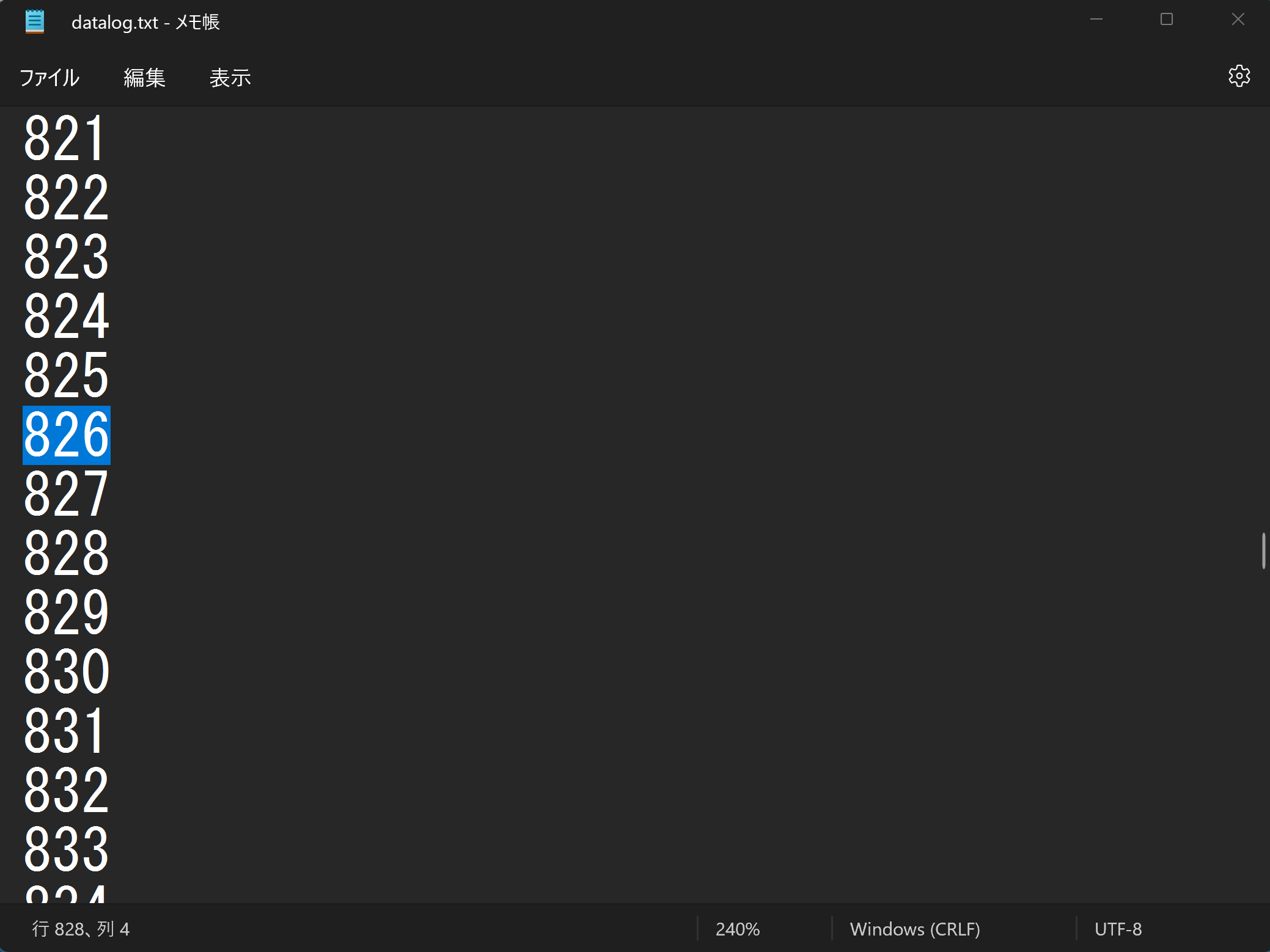 スケッチ(2)の実行結果：SDカードへの書き込み