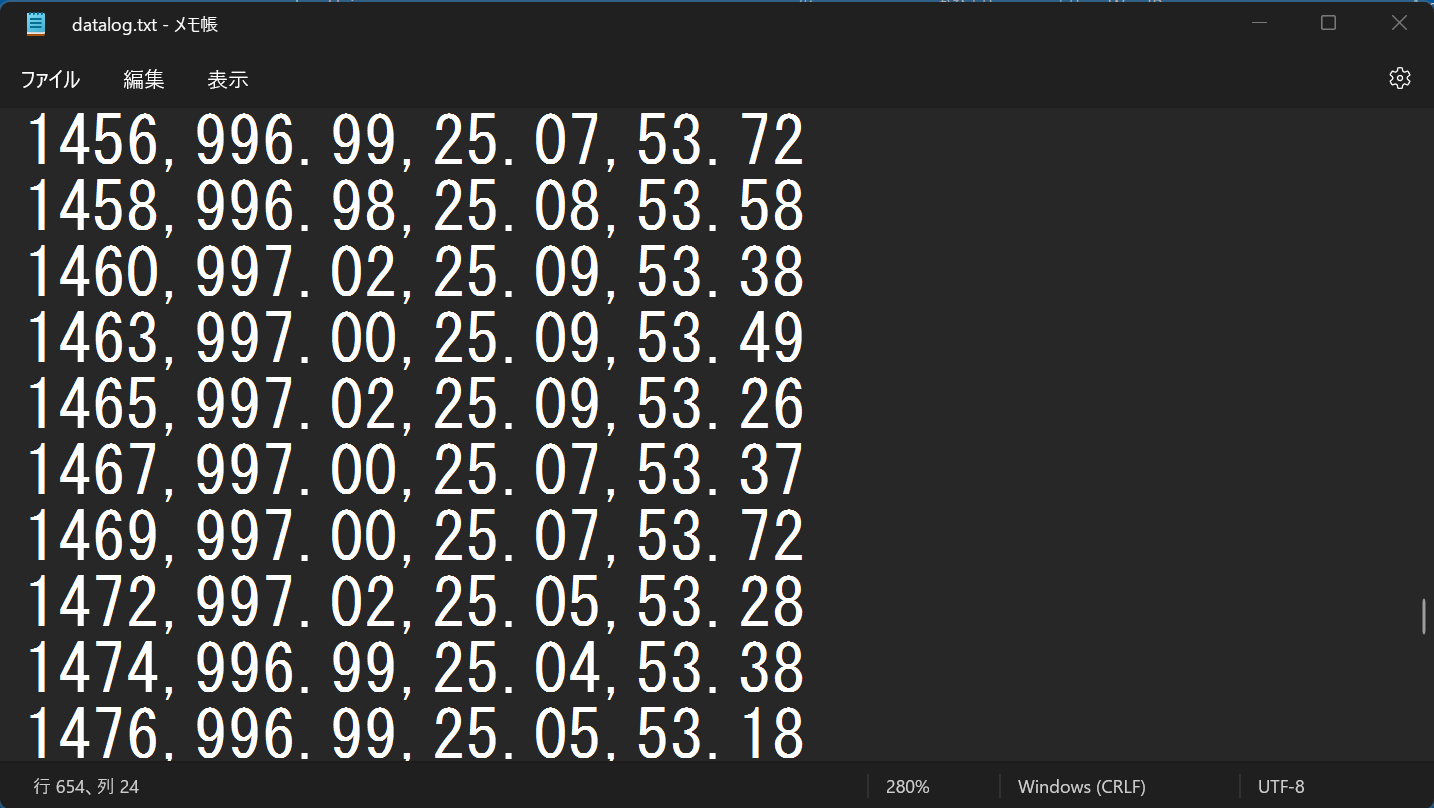 SDカードに記録した気圧・温湿度データ