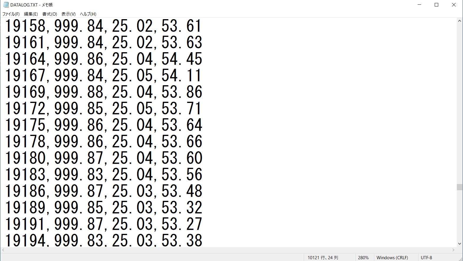 SDカードに書き込んだdatalog.txt