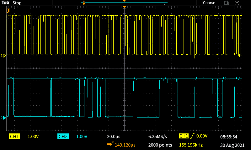   i2c-gpio（ bus=3 ）のデジタルオシロスコープの観測波形