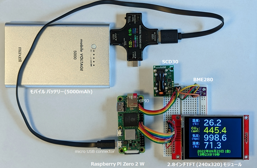 モバイルバッテリで駆動。無線LAN接続したZero 2 WをVNC Vewerで遠隔制御