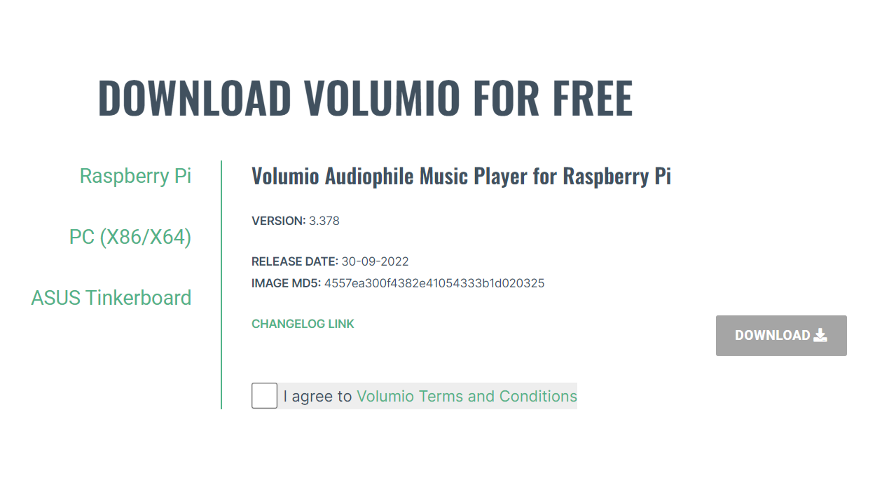 Volumio3(zipファイル)をダウンロード